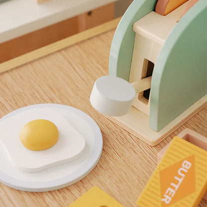 Children's Early Education Wooden Kitchenware Set Simulation Breakfast Bread Machine Baby Fun Puzzle Play House Dessert Toy