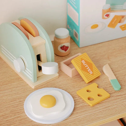 Children's Early Education Wooden Kitchenware Set Simulation Breakfast Bread Machine Baby Fun Puzzle Play House Dessert Toy